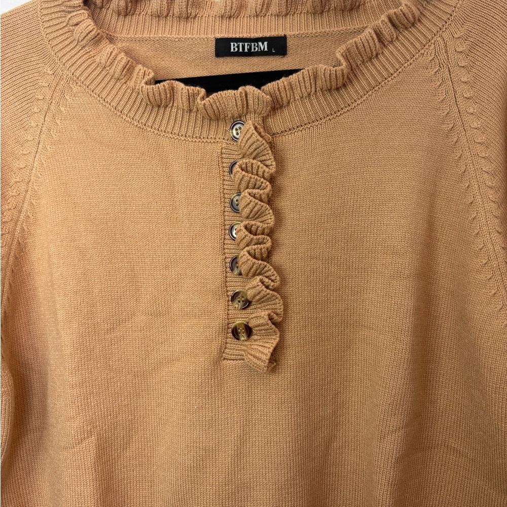 Beige Ruffle Detail Sweater - Picture 4 of 7